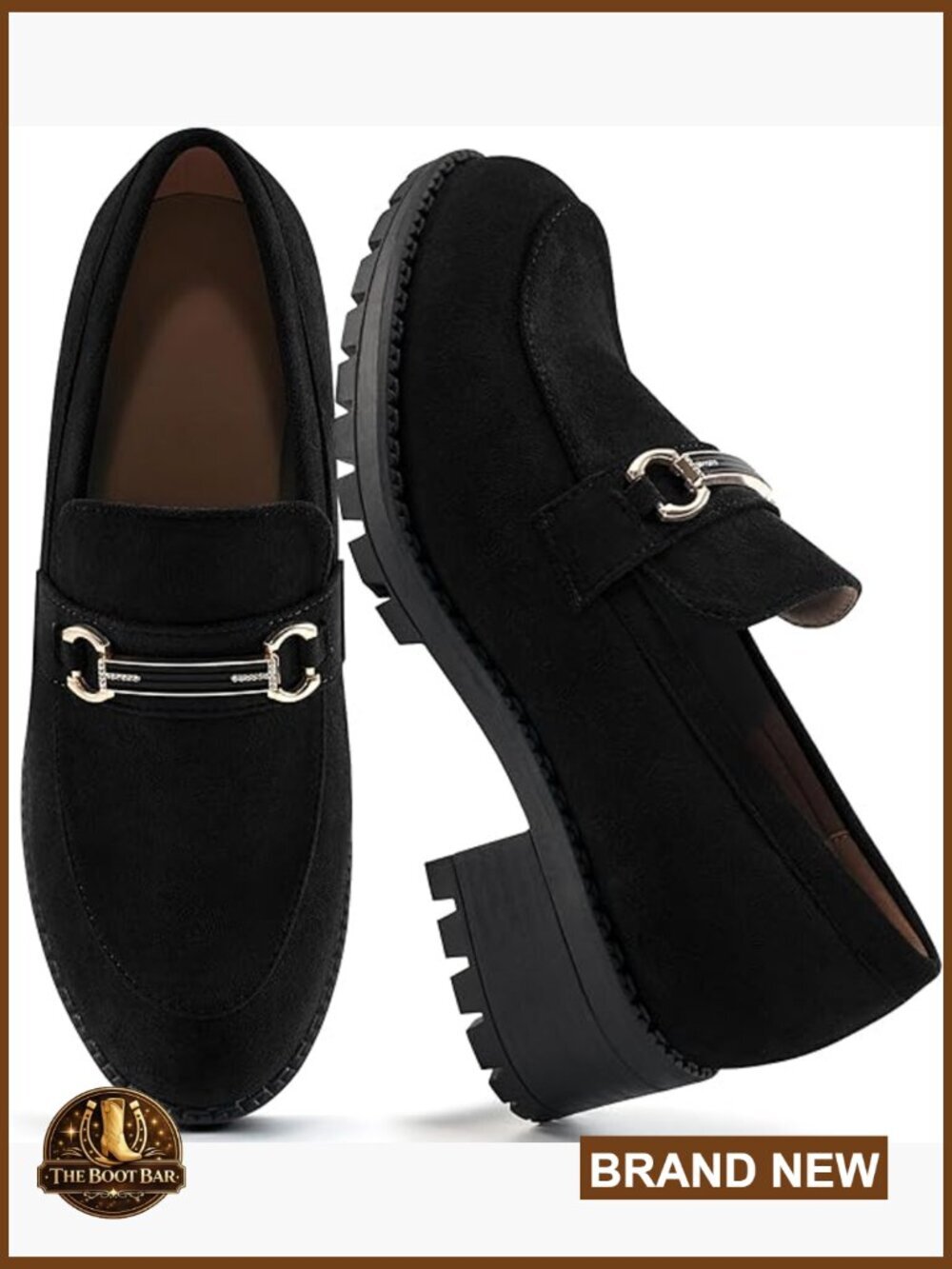 Platform Penny Loafers Suede Slip On Chunky Heel Work Casual Shoes
